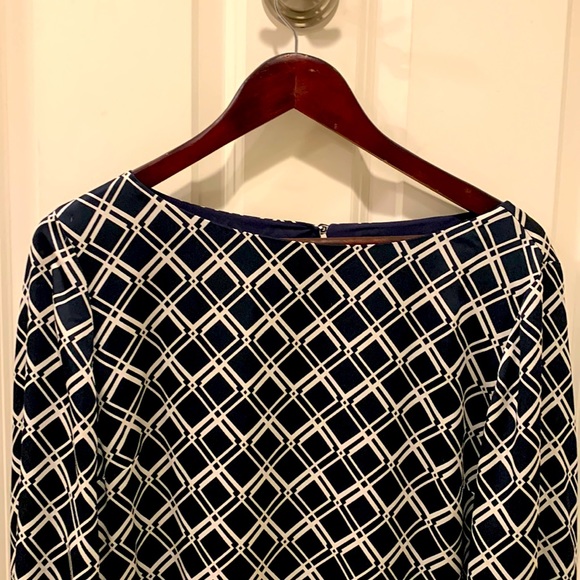 Banana Republic navy blue and white geometric print lined dress. Size 14. - Picture 2 of 4